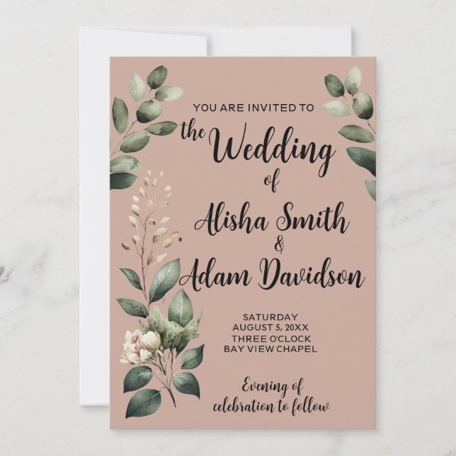 Sage & Blush Taupe Wedding Invitation (Front)