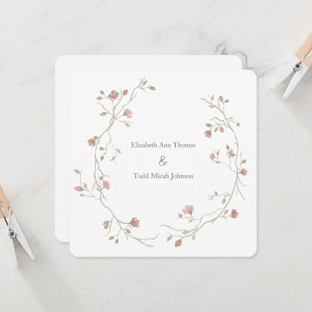 Sage & Blush Watercolor Square Wedding Invitation (Front/Back In Situ)