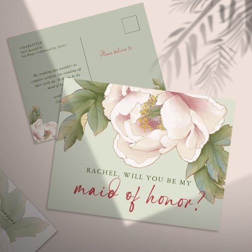 Sage  Blush Will You Be My Maid of Honor Proposal Postcard