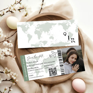 Sage  Boarding pass wedding save the date ticket Invitation
