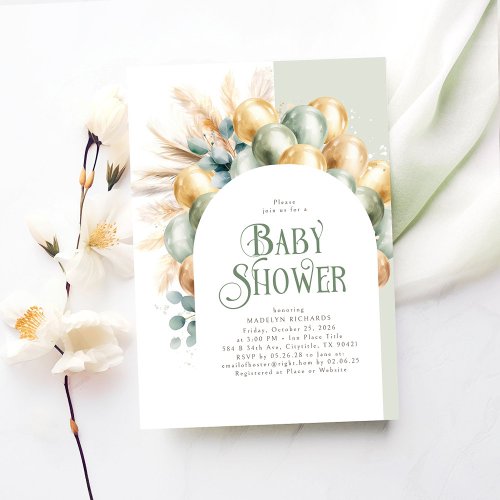 Sage Boho Arch Baby Shower Gender Neutral Invitation