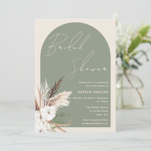Sage Boho Arch Beige Floral Bridal Shower Invitation