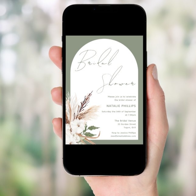 Sage Boho Arch White Floral Bridal Shower Invitation (Front Digital)