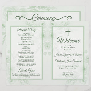 Sage Boho Floral DIY Fold Catholic Wedding Program