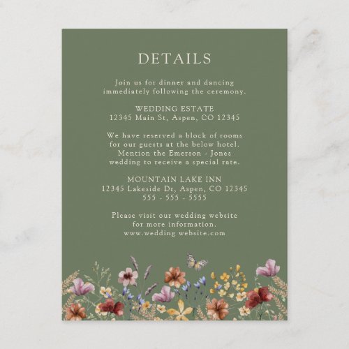 Sage Boho Floral Wedding  Enclosure Card