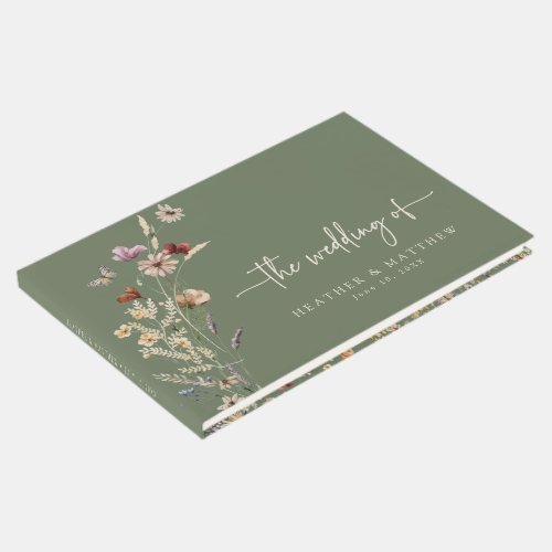 Sage Boho Floral Wedding Guest Book