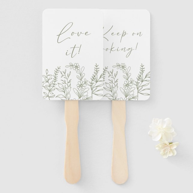Sage Boho Flower Say Yes To The Dress Hand Fan (Front and Back)