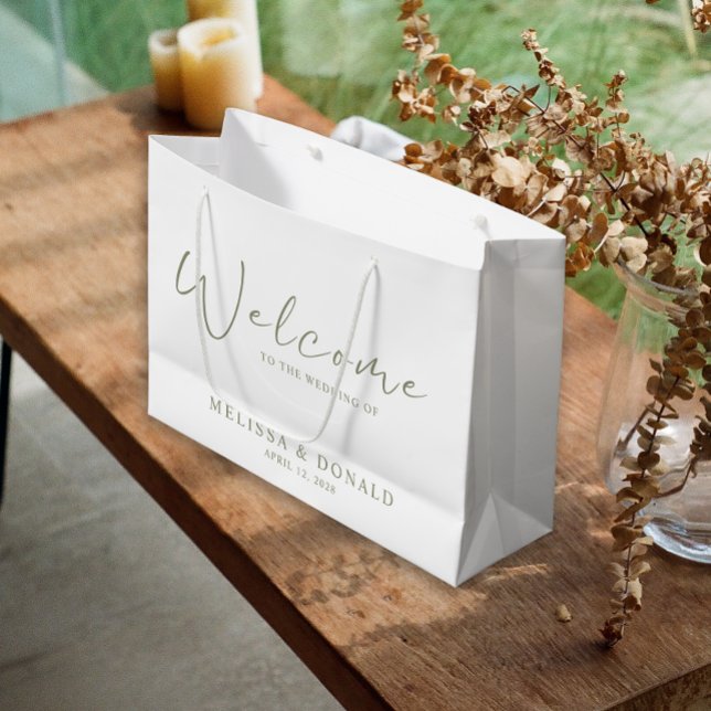 Sage Boho Flowers Boho Welcome Wedding Large Gift Bag (Creator Uploaded)