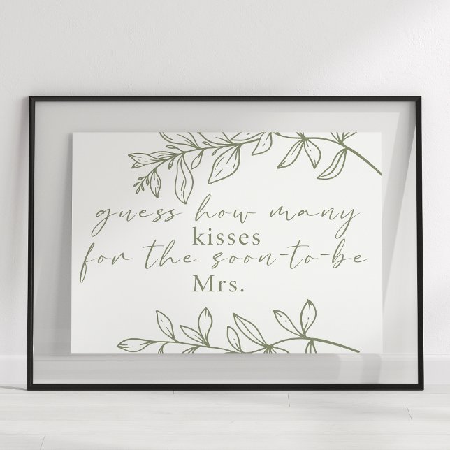 Sage Boho Flowers Guess How Many Kisses Game Post Poster (Creator Uploaded)