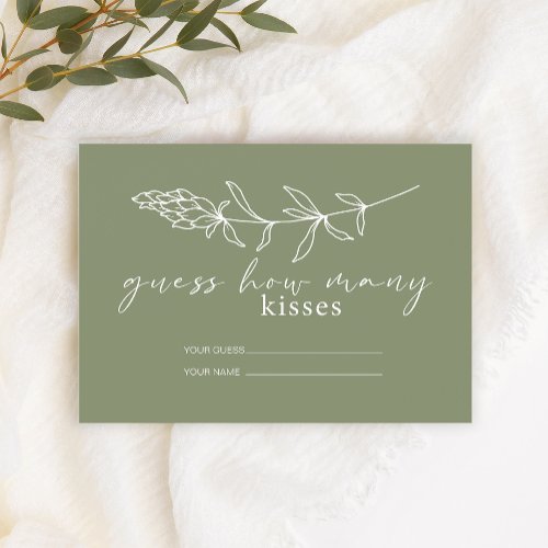 Sage Boho Flowers How Many Kisses Bridal Game Enclosure Card