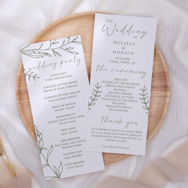 Sage Boho Flowers Simple Wedding Program (Creator Uploaded)