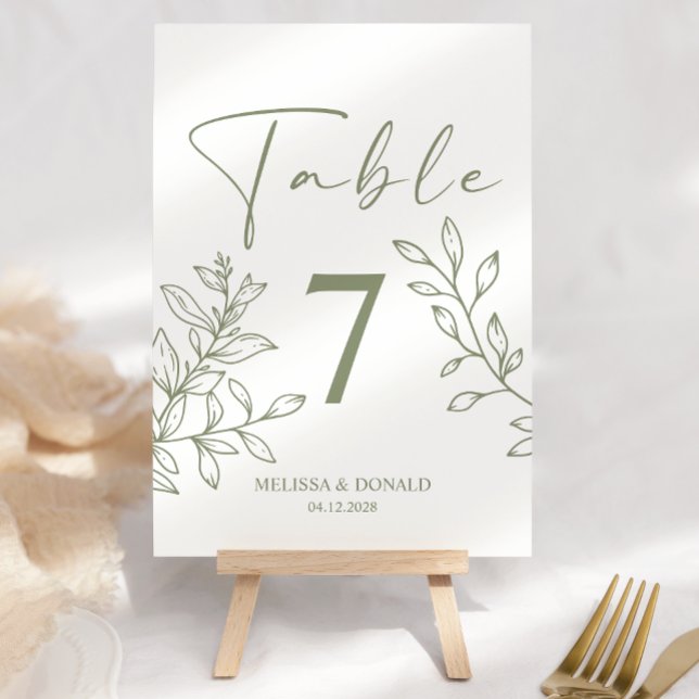 Sage Boho Flowers Simple Wedding Table Number (Creator Uploaded)