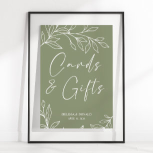 Sage Boho Flowers Wedding Card & Gifts Poster