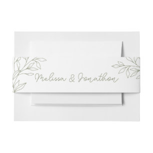 Sage Boho Flowers Wedding Invitation Belly Band