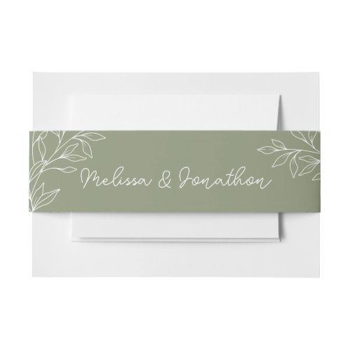 Sage Boho Flowers Wedding Invitation Belly Band