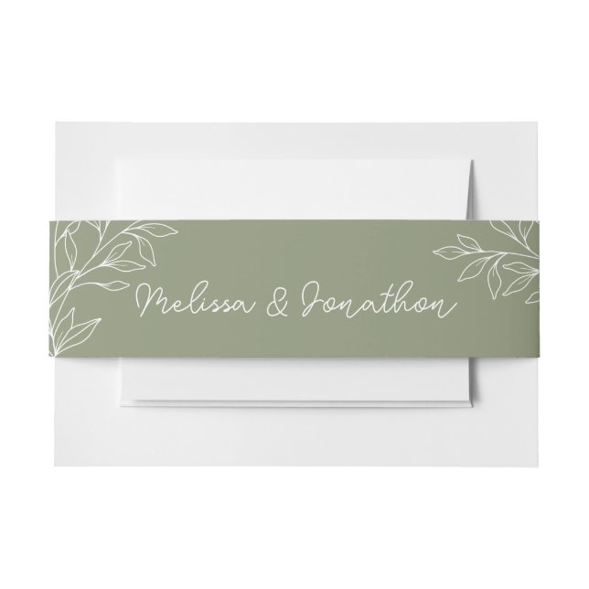 Sage Boho Flowers Wedding Invitation Belly Band (Front Example)