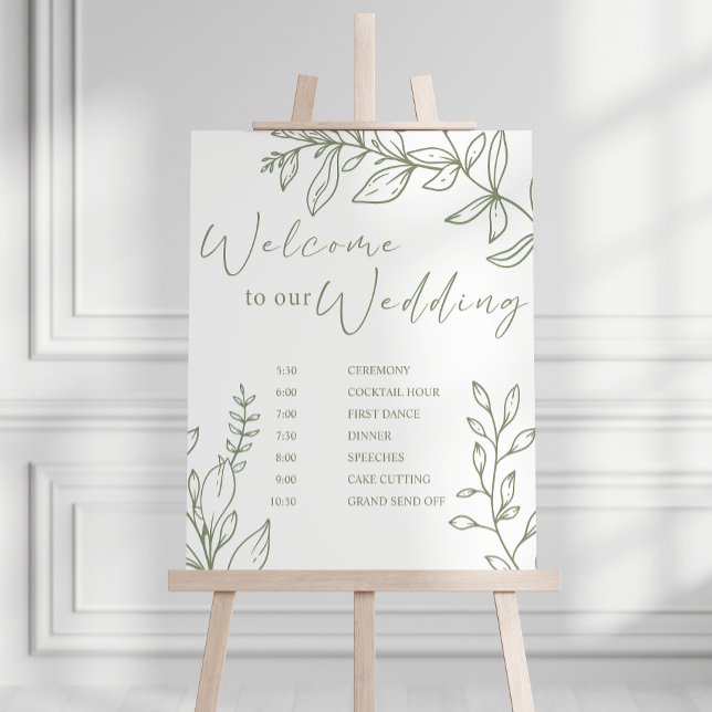 Sage Boho Flowers Wedding Schedule Poster (Creator Uploaded)