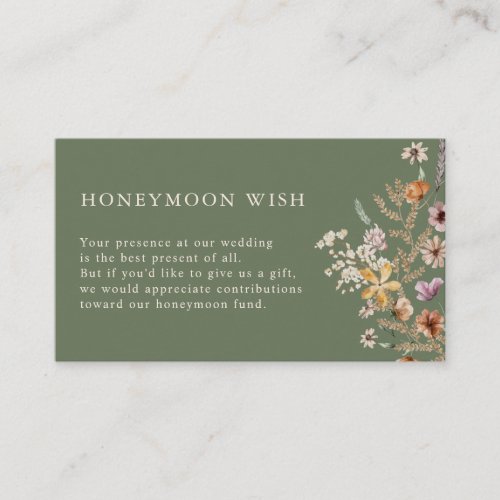 Sage Boho Honeymoon Wish Enclosure Card