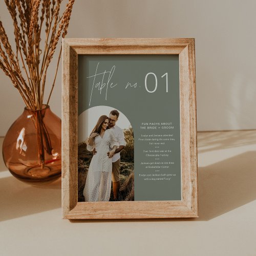 SAGE Boho Photo Table Number with Fun Facts 5x7