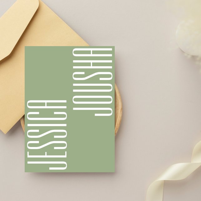 Sage Bold Names Typography Ultra Modern Wedding Invitation (Creator Uploaded)