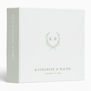 Sage Botaniacal & Ribbon Crest Monogram Wedding 3 Ring Binder