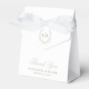 Sage Botaniacal & Ribbon Crest Monogram Wedding Favor Boxes