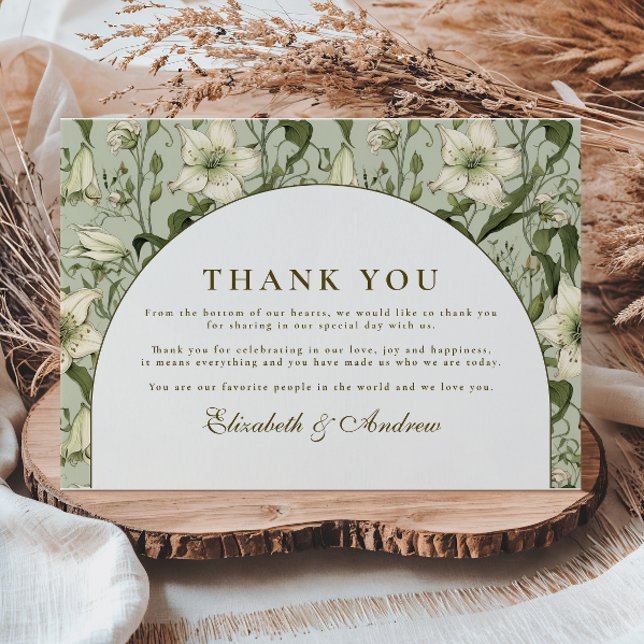Sage Botanical Arch Elegant Wedding Thank You Card (Creator Uploaded)