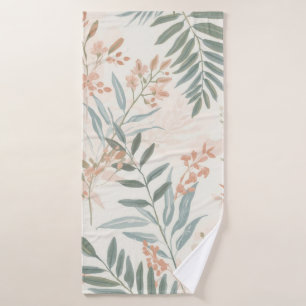 Sage Botanical Blush Leaf Watercolor Pattern Bath Towel