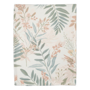 Sage Botanical Blush Leaf Watercolor Pattern Duvet Cover