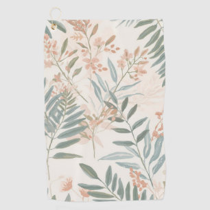 Sage Botanical Blush Leaf Watercolor Pattern Golf Towel