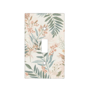 Sage Botanical Blush Leaf Watercolor Pattern Light Switch Cover