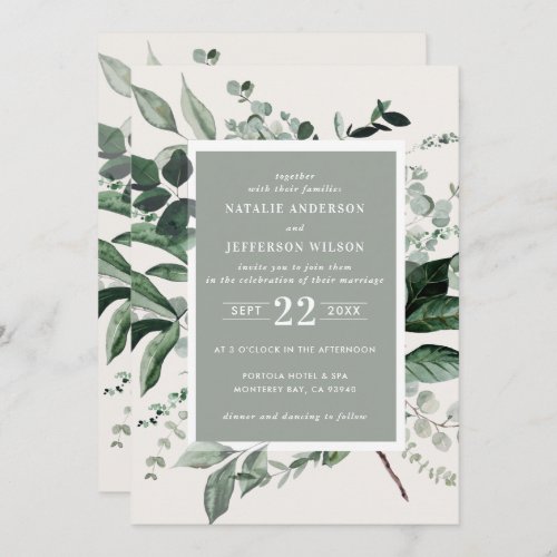 Sage botanical floral elegant wedding details QR Invitation