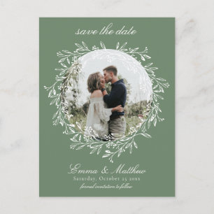 Sage Botanical Gothic Wreath Save the Date Photo Postcard