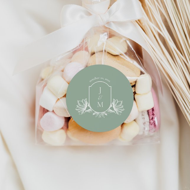 Sage Botanical Monogram Crest Favor Stickers (Creator Uploaded)