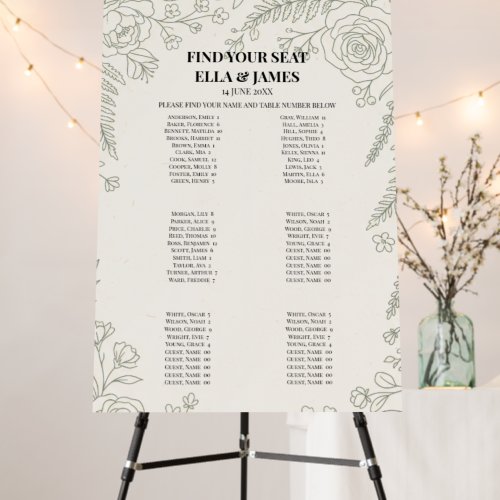 Sage Botanical Seating Chart Sign