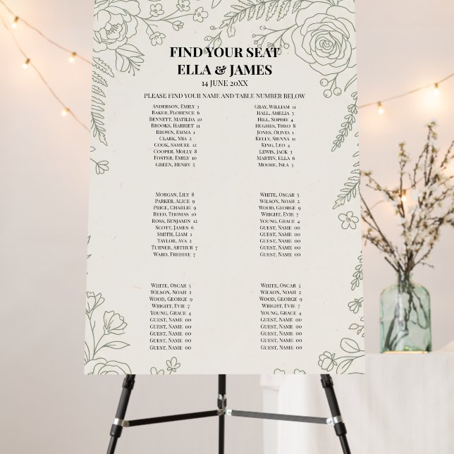 Sage Botanical Seating Chart Sign (In Situ (Stand))