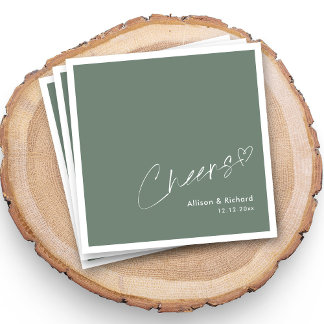 Sage Botanical Signature Cheers Wedding Napkins