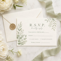Sage Botanical Wedding RSVP Personalized Reply Art