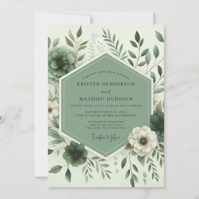 Sage Botanical Whimsy Wedding Invitation (Front)