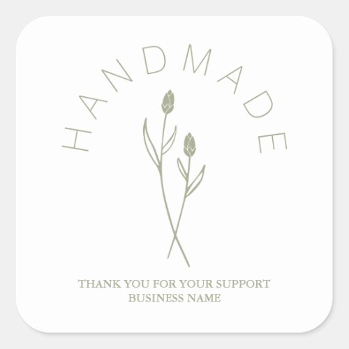 Sage Botanical White Minimalist Handm Square Sticker