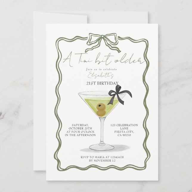 Sage Bow A Tini Bit Older Birthday Invitation (Front)