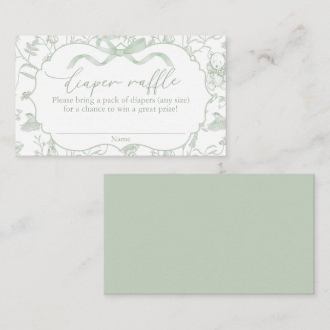 Sage Bow Baby Shower Diaper Raffle Enclosure Card (Front/Back)
