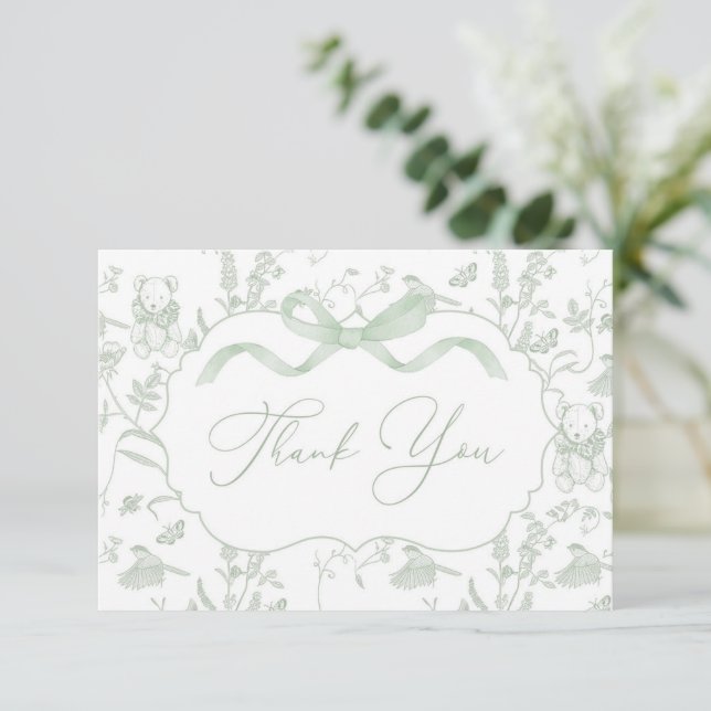 Sage Bow Baby Shower Thank You Card (Standing Front)