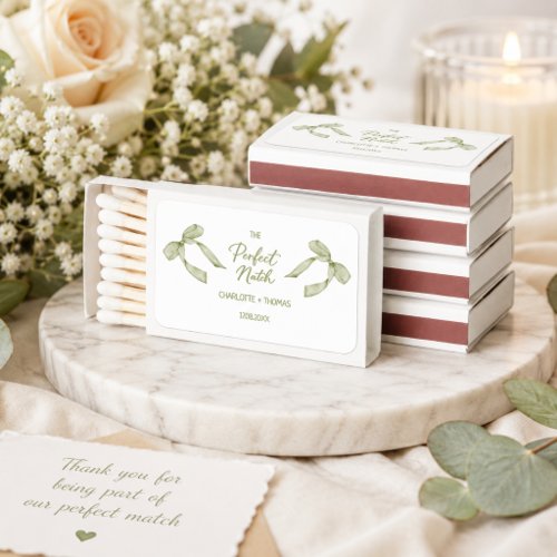 Sage Bow Perfect Match Wedding Matchbox