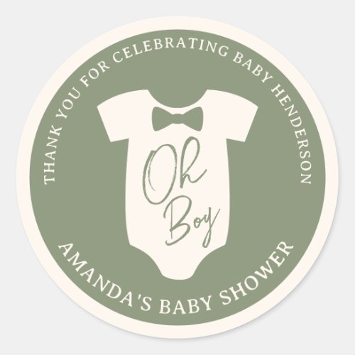Sage Bow Tie Baby Shower Classic Round Sticker