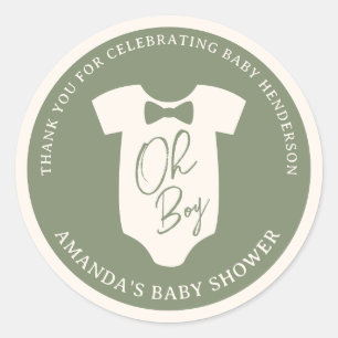 Sage Bow Tie Baby Shower Classic Round Sticker