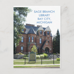 SAGE BRANCH LIBRARY, BAY CITY, MICHIGAN POST CARD