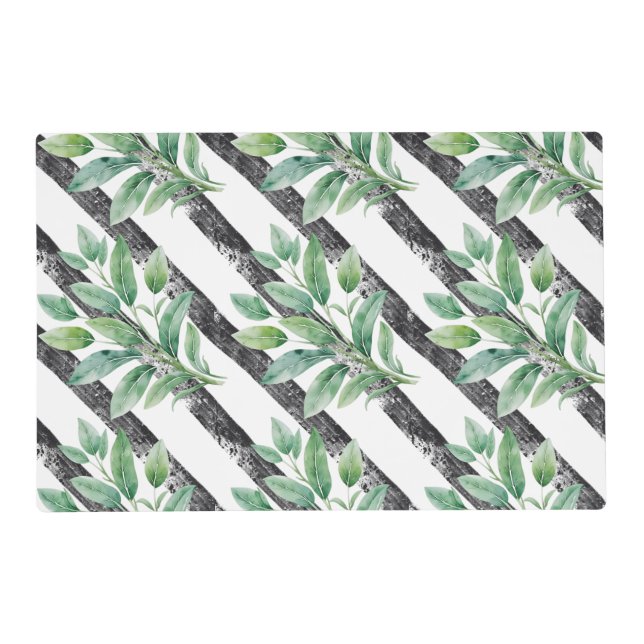 Sage Branch Table Placemats with Textured Stripes (Front)