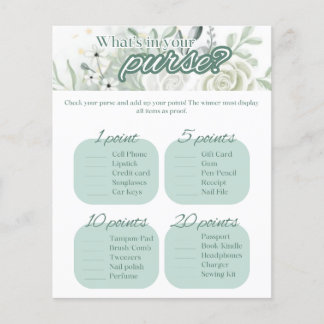 Sage Bridal Shower Game - What's in your purse?