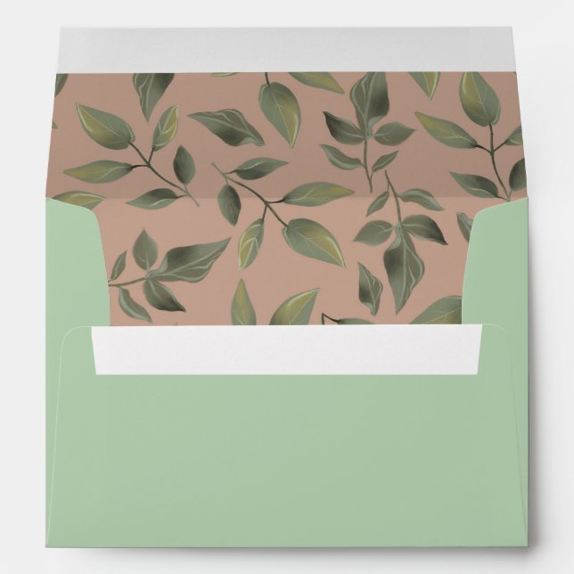 Sage Brown Greenery Wedding Return Address Envelope (Back (Bottom))